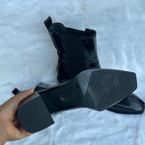 ZARA Black Patent Leather Ankle Boots - Picture 8 of 11